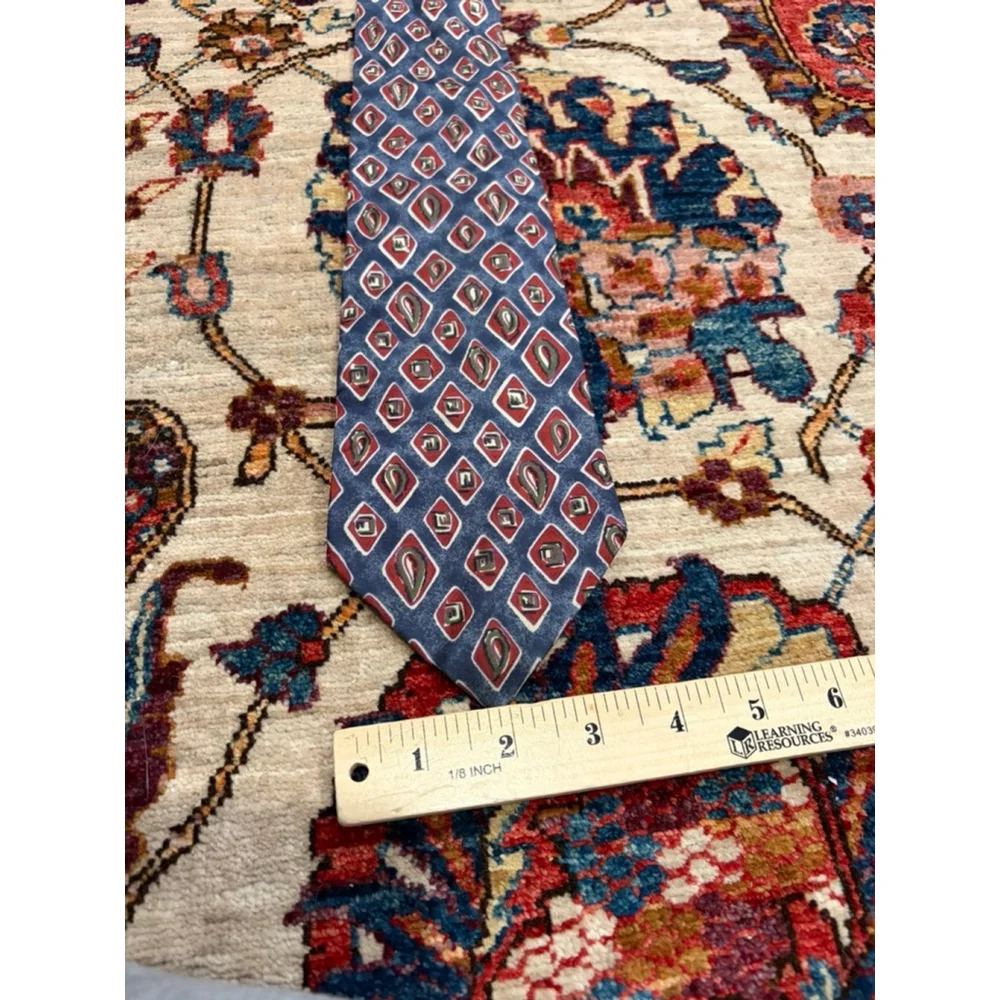 Christian Dior Monsieur Silk Tie Blue Red Geometric Made USA Vintage Neckwear